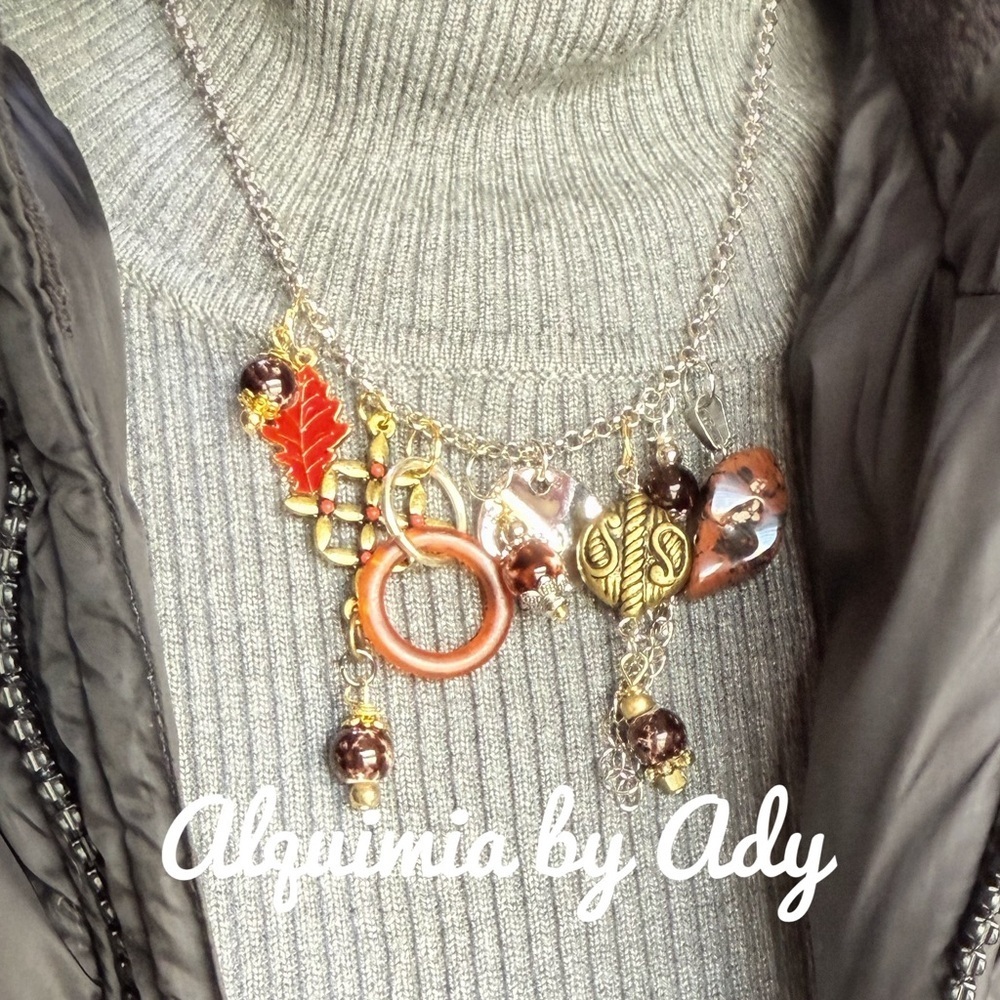 Fall vibes brown gemstones charms necklace